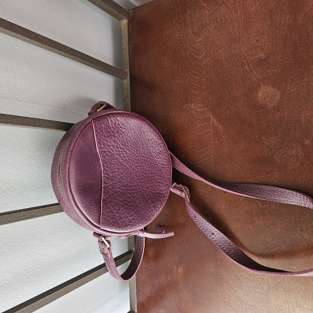 Portland Leather Round Crossbody Bag in Purple - Picture 3 of 6